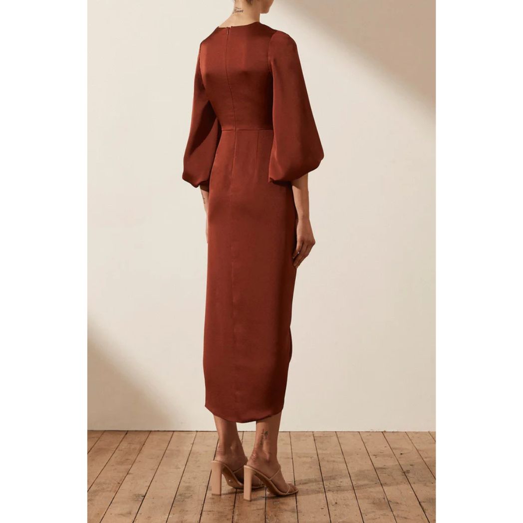 Luxe Tie Front Balloon Sleeve Midi Dress