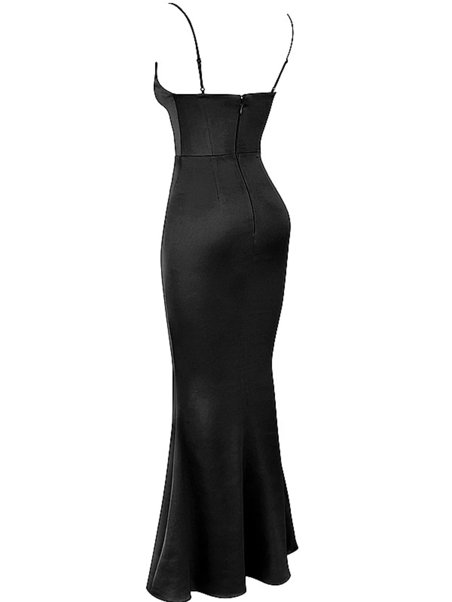 Olivette Black Satin Corset Maxi Dress