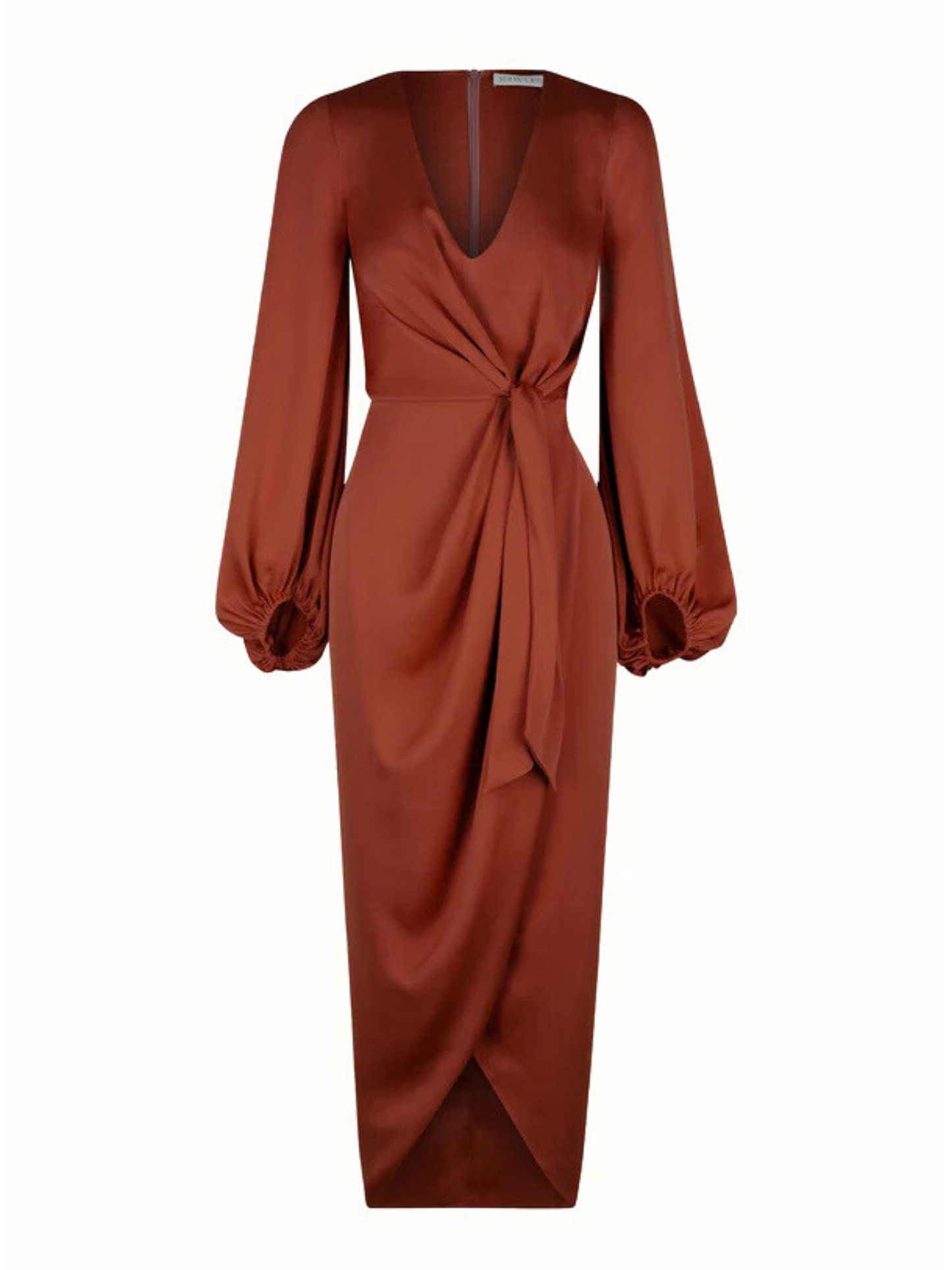 Luxe Tie Front Balloon Sleeve Midi Dress