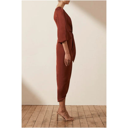 Luxe Tie Front Balloon Sleeve Midi Dress