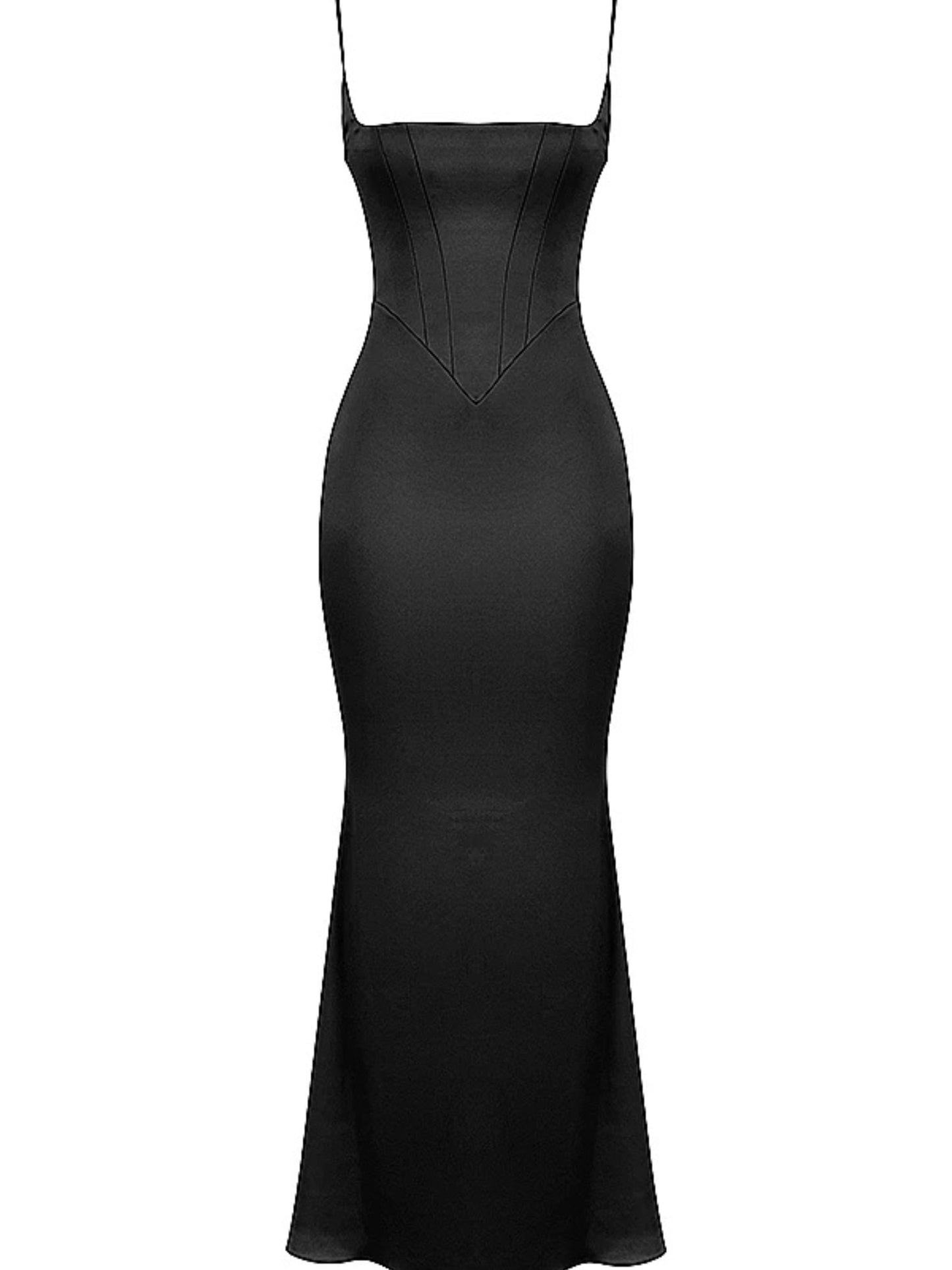 Olivette Black Satin Corset Maxi Dress