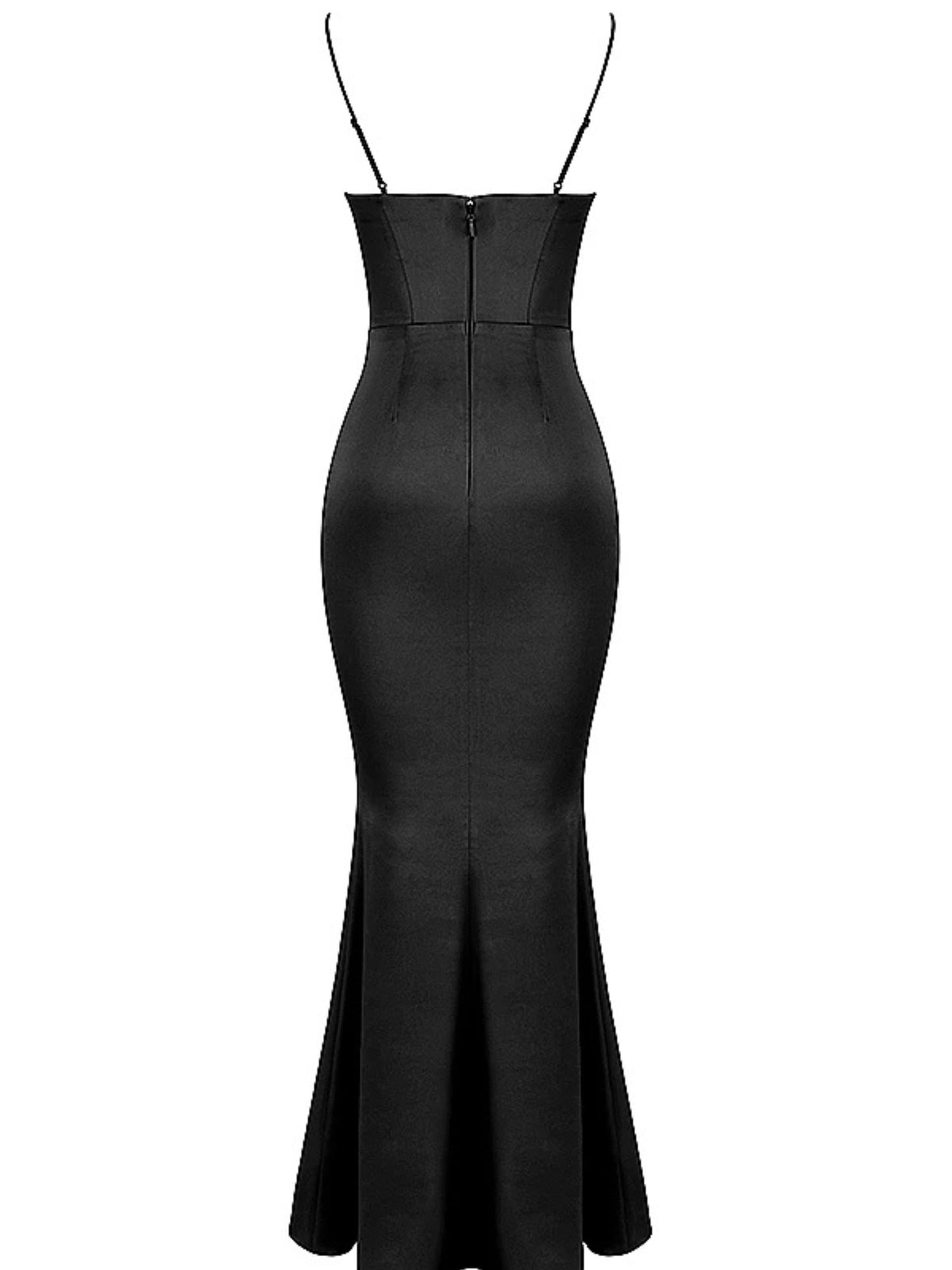 Olivette Black Satin Corset Maxi Dress